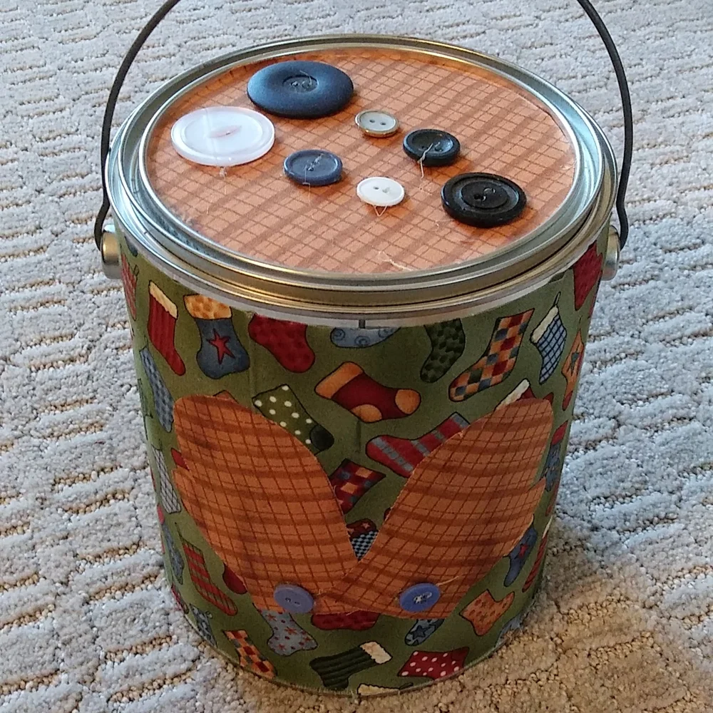 Button or Sewing Supply Storage Can with Secure Lid Closure and Handle